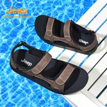Jeep 1 Pair Summer Brand Men's Outdoor Sandals, Dual Hook And Loop Design, Fashionable Appearance, Breathable , Comfortable & Versatile, Suitable For Summer Outings