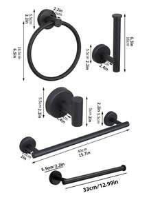 1 Set Black Bathroom Storage Hooks - Round Towel Ring - Bathroom Hanging Hooks - Toothbrush Holder - Stainless Steel Storage Hooks - Toilet Paper Holder - Soap Dish - Black - View 3