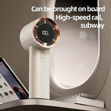 WOOSENHWO 带LED显示屏的100档手持迷你风扇，便携式可充电USB口袋风扇，夏季降温设备 - 杏色 - 查看 4