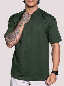 Kit 3 Oversized T-Shirts Streetwear Shirt Mid-Length Collar 100% Cotton Casual Hip Hop Trap Skate - 3 綠色 - 查看 2