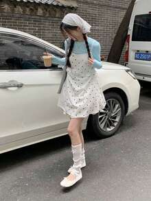 Women's Korean Style Polka Dot Camisole, Minimalist - White - View 6