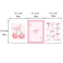 3 pièces Tableau mural aquarelle nœud rose image féminine imprimés sur canevas peintures style preppy décoration pour chambre, salon ou bureau appartement étudiant sans cadre