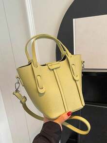 Litchi Embossed Bucket Bag Yellow Fashionable For Daily - Yellow - View 3