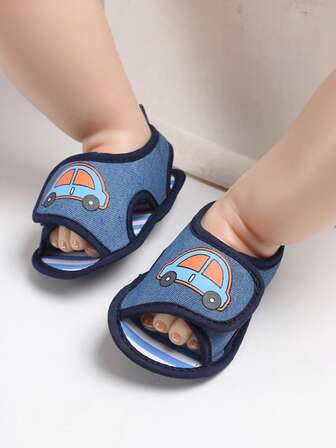 婴儿男孩卡通休闲凉鞋，新生儿软底轻便防滑步行鞋