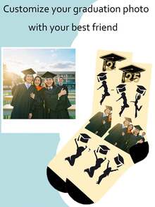 1 Pair 2025 Graduation Season Custom Socks, Youth Does Not Go Away, Step By Step Are Scenery, You Can Upload Class Photos/Personal Degree Photos/Best Friends, Custom Photo Socks, You Can Customize Yourself And Your Friends - Beige - View 2