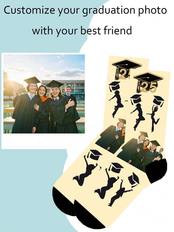 1 Pair 2025 Graduation Season Custom Socks, Youth Does Not Go Away, Step By Step Are Scenery, You Can Upload Class Photos/Personal Degree Photos/Best Friends, Custom Photo Socks, You Can Customize Yourself And Your Friends