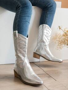 Women's Chelsea Silver Embroidery Boots - Silver - View 1