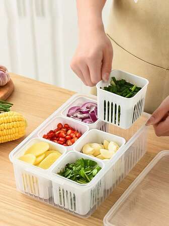 1 件装葱储存盒，家用葱姜蒜保鲜盒，厨房冰箱水果食品保鲜沥水盒。厨房储存和整理。