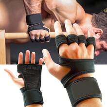 1pair Unisex Fingerless Weightlifting Gloves With Hook & Loop Fastening For Gym Fitness Training Gym Accessories - Black - View 13