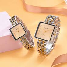 1 pièce Montre carrée dorée pour hommes et femmes, avec des chiffres romains sur le cadran, convient pour les activités professionnelles, l'utilisation quotidienne, comme cadeau pour les amoureux, la Fête des pères et la Fête des mères.