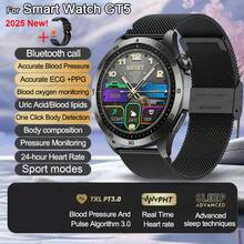 GUHUAVMI 2025 New ECG+PPG Smart Watch GT5 For Men Women, 1.43inch(3.63cm) 466*466 AMOLED Screen, With Bluetooth Call, SOS, Message Push, Multi-Sports Mode Smartwatch, Healthy Smart Watch With Heart Rate/Blood Oxygen/Blood Lipids/Uric Acid/Micro Physical Examination, Etc. For Android IOS, Valentines Gifts