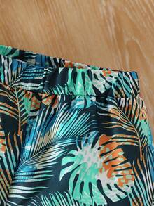 Conjunto de top y pantalones cortos con estampado de plantas tropicales para niño para vacaciones en la playa - Rojo - Ver 5