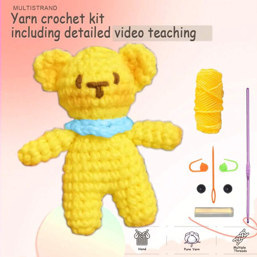Diy yellow bear crochet kit for beginners with step by step video