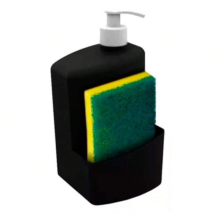 Liquid Detergent Dispenser With Sponge Holder - Black - View 1