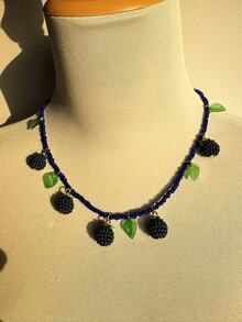 1pc Charming Beaded Fruit (Blueberry, Raspberry) Pendant Necklace, Versatile For Women To Wear In Summer, Party, Beach, Holiday, Dance - Multicolor - View 5