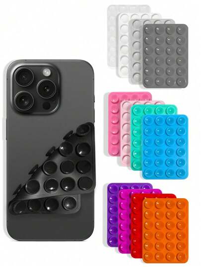 1pc/2pcs Double-Sided Silicone Suction Cup Phone Holder, Square Shape, 14 Color Options, Mobile Phone Bracket, Portable & Movable Phone Stand