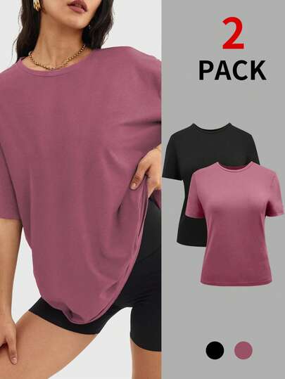 [Primavera/Verano] Camisetas casuales oversize para mujer, camisetas básicas de entrenamiento de manga corta y cuello redondo para verano