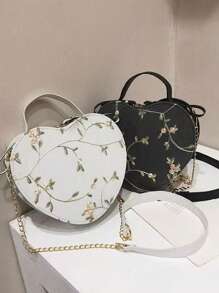 Bolso bandolera o de hombro en forma de corazón con bordado de encaje para damas