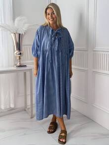 Plus Size Simple Fashion Casual Daily Striped Long-Sleeved Curve Collection Dress