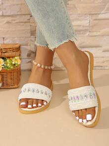 Elegant Women's Sandals, Provide Ultimate Comfort With Soft Soles, Colorful Style, Sparkling Rhinestone Decor, Suitable For Daily Wear, Fashionable And Comfortable Footwear Choice For Women - Beige - View 4