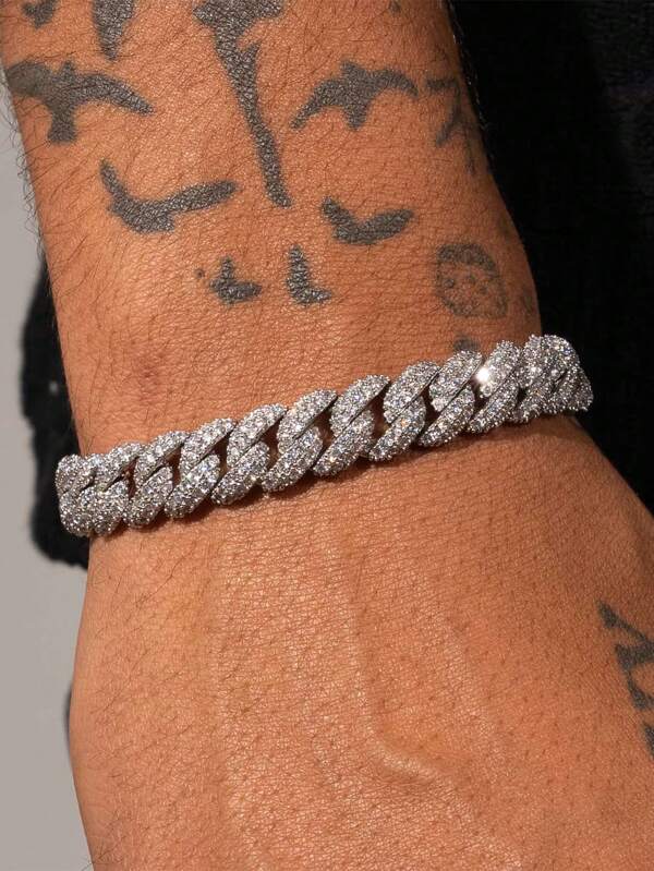 1 Stück 8mm hochwertige Hip Hop Armband mit eingelassenen Strass-Moisanit, S925 Sterlingsilber Damen Kubanisches Armband, funkelnder luxuriöser hochwertiger Boutique-Schmuck, modisch und als Frauengeschenk geeignet