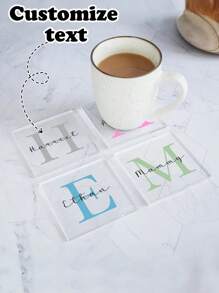 1 Customized Square Acrylic Coaster With Initials, Personalized Name Coaster, Birthday Gift, Beverage Coaster, Personalized Coaster, Gift For Parents, Home Gift