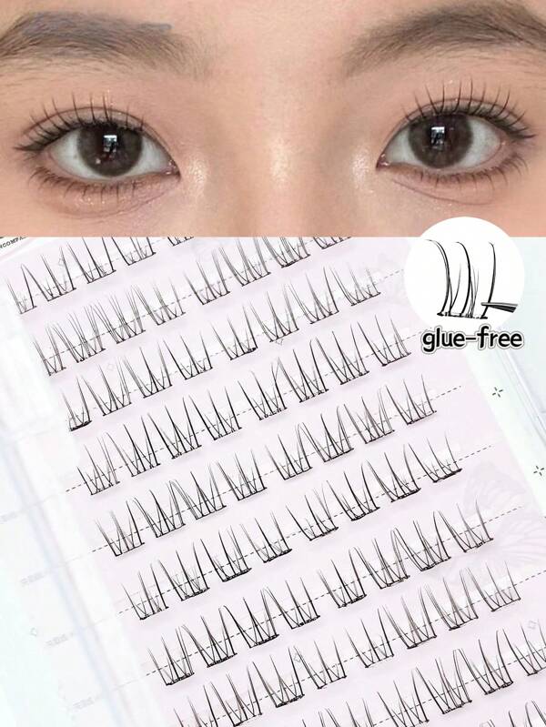 80pcs/Pack Natural C-Curl False Eyelashes For Women, Reusable Eyelash Extensions'