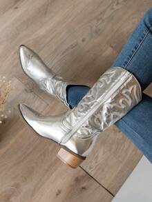 Women's Chelsea Silver Embroidery Boots - Silver - View 2