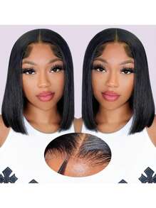 Perruque Bob à front en dentelle, cheveux mélangés 13x4 Perruque Bob transparente sans colle Cheveux courts droits Perruque Bob frontale pour Pré-peignés avec des cheveux bébé Raie sur le côté Densité de 180% 6-16 pouces (Perruques mélangées - Un mélange de cheveux humains et synthétiques) Perruques de cheveux humains/Perruque de cheveux humains pour femmes/Perruques de cheveux humains à front en dentelle/Perruques sans colle/Nœuds blanchis/Perruques Bob de cheveux humains/Perruques de cheveux humains pré-peignées/Perruque en dentelle/Costume de fête/Halloween