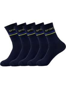 5 Pairs Letter Print Mid-Calf Socks For Boys, Antibacterial Moisture Wicking Sports Socks, Casual Suitable For Teenage Boys And Girls - Multicolor - View 3