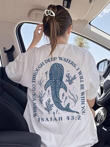 Blusa de manga corta con estampado de criaturas marinas, cuello redondo, blusa de verano para niñas - Blanco - Ver 7