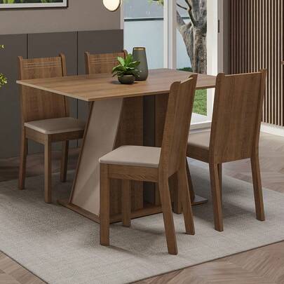  Juego de Comedor Mesa y 4 Sillas Madesa Marilyn Color Marrón Crema Blanco conjunto para comedor muebles de dining estilo rústico moderno para 4 personas
