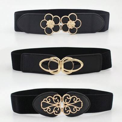 3pcs Solid Color Casual Elastic Waist Belt, Plus Size For All Seasons Summer, School Fall, Autumn, Halloween