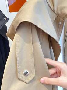 1 件纯色梭织面料抽绳口袋前扣风衣，休闲春秋 - 卡其色 - 查看 5