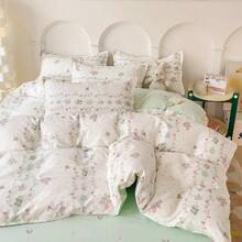 4 件装芦荟棉草莓兔绿色床上用品套装，1*床单+1*羽绒被套+2*枕套，无枕芯，无羽绒被芯，亲肤，柔软舒适，简约