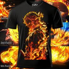 Playera Unisex con Estampado de anime Kimetsu no Yaiba Rengoku  | Diseño Urbano y Comodo | Streetwear, Festivales y Uso Diario | Algodón Peinado y Corte Holgado  | Ideal para Outfits Casuales, Fiestas o Regalos | Hombre y mujer - Negro - Ver 1