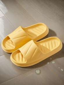 Summer Fashion Soft-Sole Comfortable Soft Striped Strap Solid Color Casual Minimalist Indoor Outdoor Non-Slip Odor-Resistant EVA Material Men Slippers - Yellow - View 2