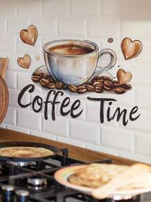 1pc/3pcs/5pcs Fashionable Coffee Cup With Heart Wall Sticker - Self-Adhesive Removable Vinyl Decal, Suitable For Kitchen, Living Room And Bedroom Decor Home Bathroom Decor Bath Rug Floor Carpet Fall Decor Bathroom Accessories