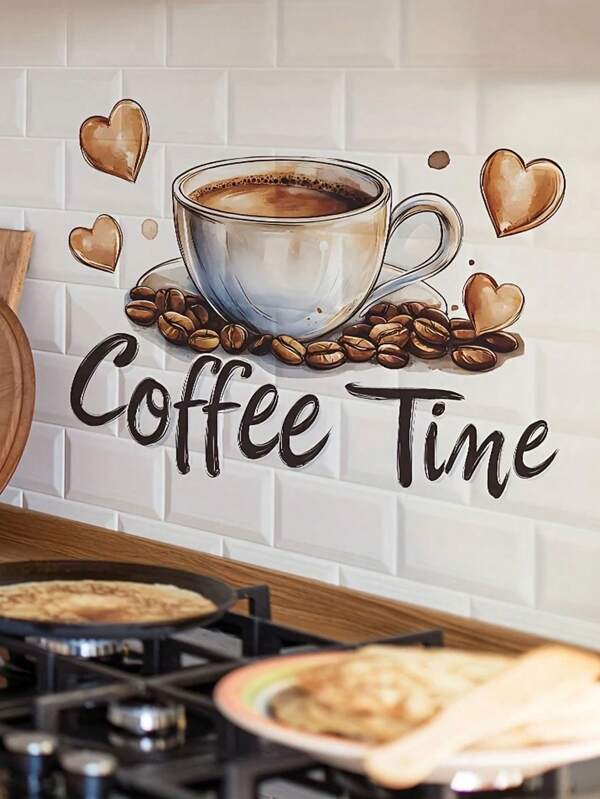 1 Stück/3 Stück/5 Stück modische Kaffeetasse mit Herz Wandaufkleber - selbstklebender, abnehmbarer Vinyl-Aufkleber, geeignet für Küche, Wohnzimmer und Schlafzimmer Dekoration Zuhause, Badezimmer Dekoration Badteppich Fußbodenbelag, Sommer Badezimmer Accessoires