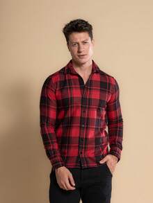 Men's Plaid Shirt, Long Sleeve, Party, São João - Đỏ - Xem 5