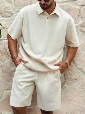 Men's Spring And Summer Sports, Fitness, Running, Outdoor Trekking, Fishing, Camping, Casual Fashion Waffle Knit Beige Set