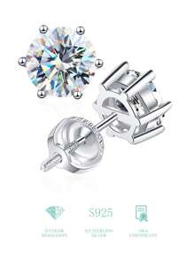 1 par de Pendientes de botón con diseño de 6 garras de diamante Moissanite de color D de 1 quilate en plata de ley 925, pendientes elegantes de lujo como regalo de boda o aniversario para damas