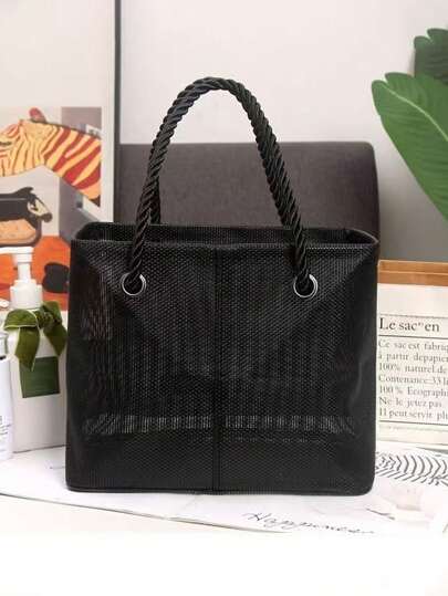 1 pieza Cesta de ducha de malla, bolso de gran capacidad para hombres y mujeres, adecuado para niñas, damas, estudiantes, madres, viajes, baño, dormitorio, bolso de playa, artículo esencial de playa, bolsa de almacenamiento de toallas de playa, accesorios de playa, suministros de playa, bolso de vacaciones, bolsa de verano