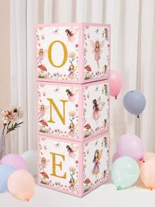 3Pcs Floral Fairy Theme One Year Old Balloon Box,1st Birthday Party Decorative Box,Birthday Party Favor Box,Gift Box,1st Birthday Party Favors,Floral Fairy Theme Birthday Party Background Decoration,Birthday Decorative Cardboard Box,Babeshower Decor,Gender Reveal Party Supplies,Birthday Photo Props,Home Decor,Room Decor