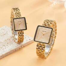 1 pièce Montre carrée dorée pour hommes et femmes, avec des chiffres romains sur le cadran, convient pour les activités professionnelles, l'utilisation quotidienne, comme cadeau pour les amoureux, la Fête des pères et la Fête des mères.