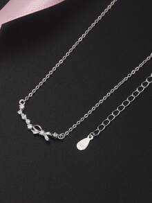 1pc Exquisite Fashionable S925 Sterling Silver Zirconia Crystal Bow Pendant Necklace, Charming Delicate Clavicle Chain Jewelry Gift For Mom, Wife, Daughter On Birthday, Christmas, Mother's Day, Anniversary - 1.8g - Silver - View 7