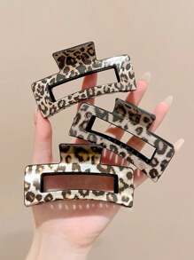 Set de 4 piezas/2 piezas clips de pelo cuadrados de 3.54pulgadas/9 cm con estampado de leopardo, ligeros y de plástico. Accesorios de pelo elegantes, versátiles y de alta calidad con unicolor minimalistas y ombré, adecuados para uso diario, casual, de fiesta, viajes, peinados, lavado de cara/Body, maquillaje y combinar con atuendos