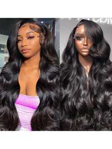 26 Inch Pre-Plucking Natural Black Wave Curls, 180% Density Natural Hairline, 13x4 Clear Lace Front Blended Hair, No Glue Required To Wear, Good Texture, Suitable For Women Daily Wear (8-36 Inch) (Blended Wigs-A Mix Of Human Blended Hair And Synthetic)Wigs Human Blended Hair/Women's Human Blended Hair Wig/Human Blended Hair Lace Front Wigs/Wigs Glueless/Bleached Knots/Lace Wig/Costume Party/Halloween - SNatural - View 5