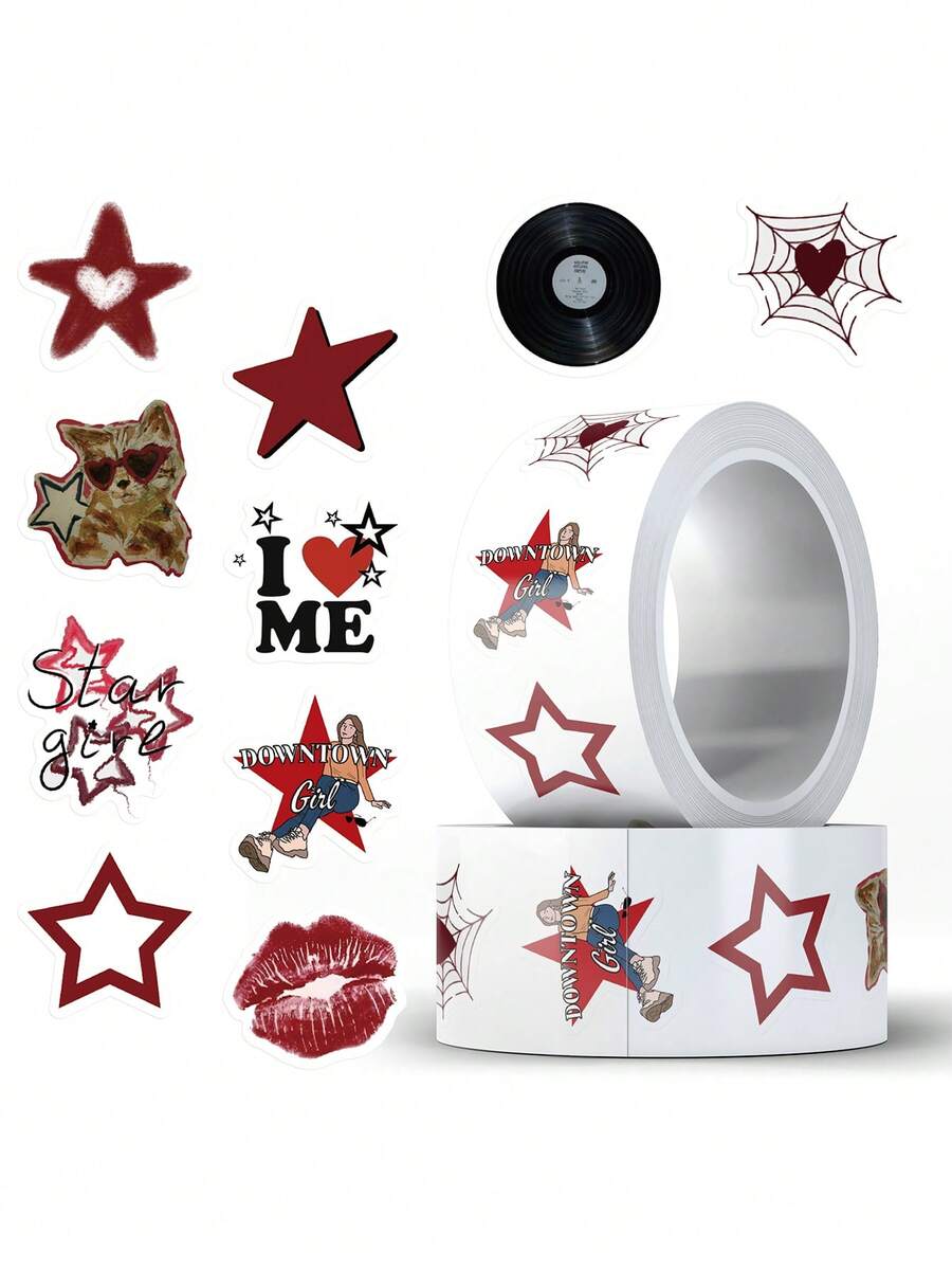 500pcs Downtown Y2K Music Girls Stickers For Guitar Drum Kit Skateboard Laptops Water Bottles Luggage Phone Waterproof DIY Decoration Stickers - Multicolor - View 1