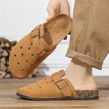 2025 Spring/Summer New Fashionable Casual Beach Shoes, Closed Toe Lightweight Breathable Unisex Sandals, PU Material, Outdoor Beach Shoes, Arabic Style, Non-Slip & Durable, Black, Khaki, Brown, Random Pattern, Stitching, Buckle - Brown - View 3